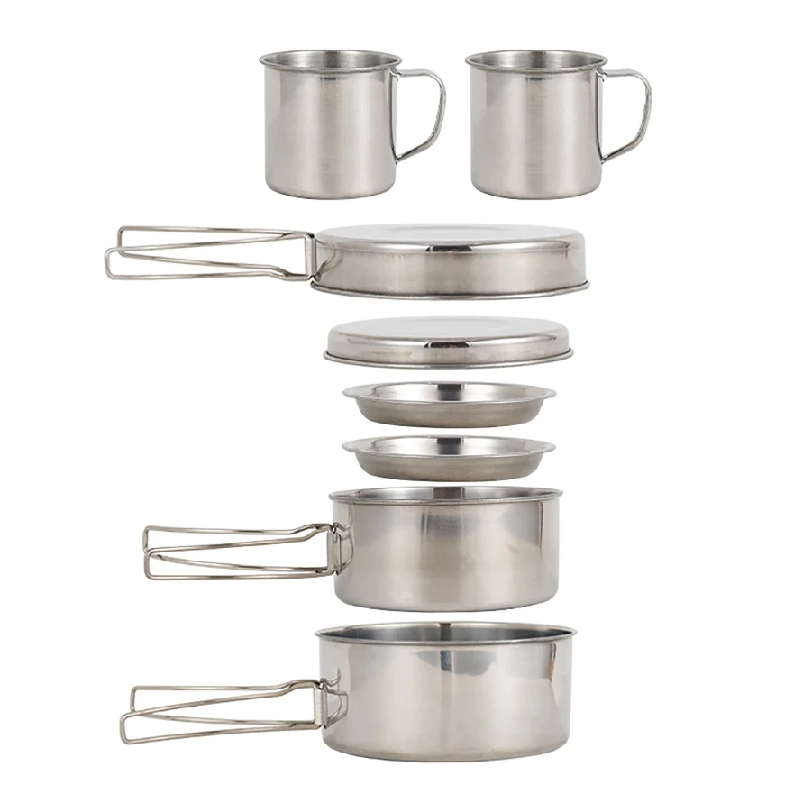 Camping Cooking Roll - 8-teiliges Camping-Kochgeschirr-Set aus Edelstahl mit Töpfen,