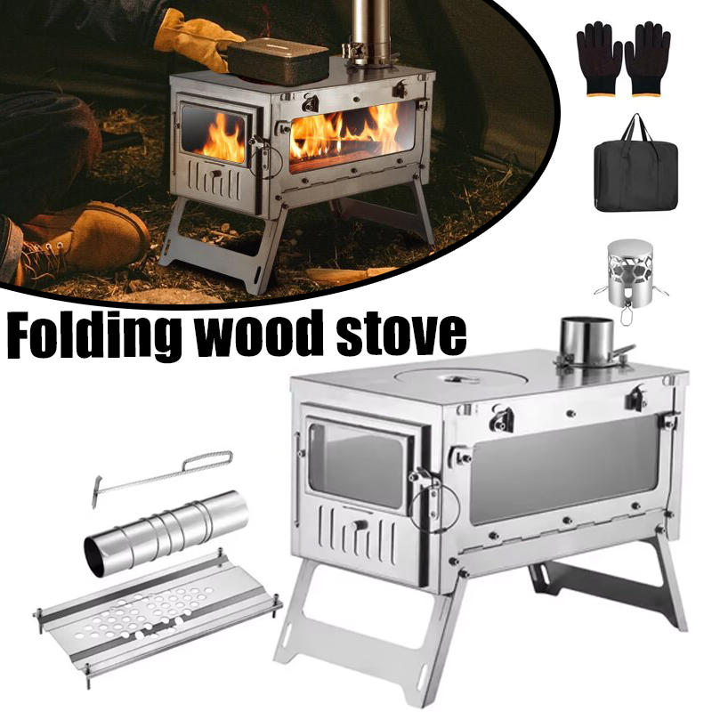 Camping Cooking Wood Stove - Tragbarer Zeltherd aus Edelstahl 430, faltbar,