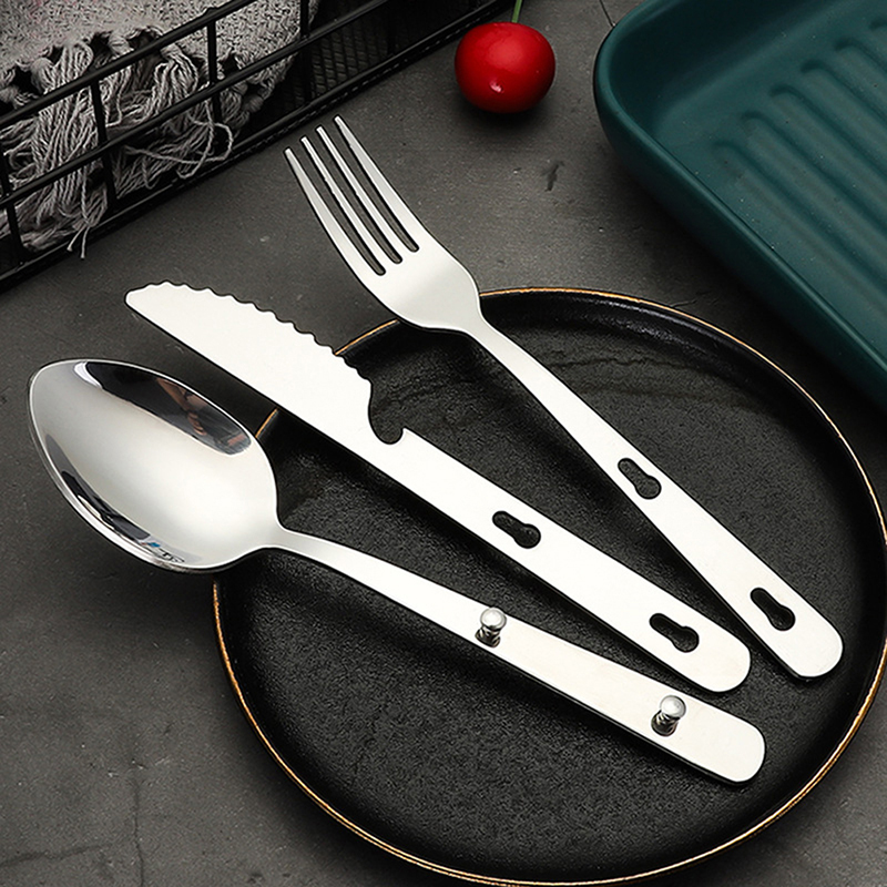 Camping Cooking And Dining Set - 3-teiliges tragbares Camping-Kochbesteck-Set aus Edelstahl, faltbares